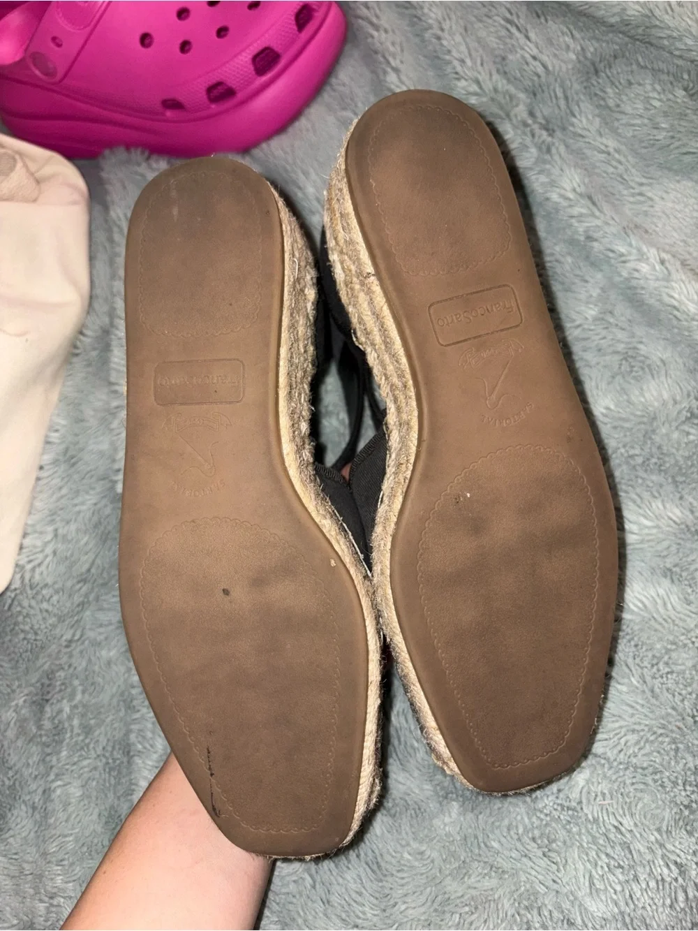 Frye Black Espadrille Ankle-Strap Flats with Natural Jute Toe